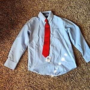 Boys Size 10 Arrow Blue Button Down Shirt with Red Tie